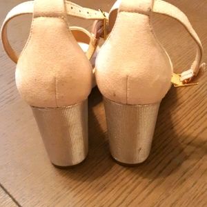 Heeled suede and silver heeled sandal.